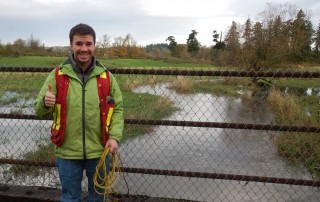 Andrew Baylis Poses on Bridge over Little Campbell River