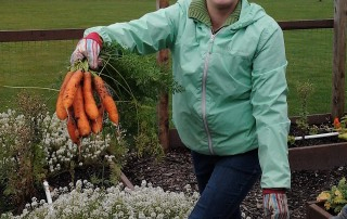 Esther Cannon harvesting carrots Christ Covenant Church Community Garden, Langley 2016