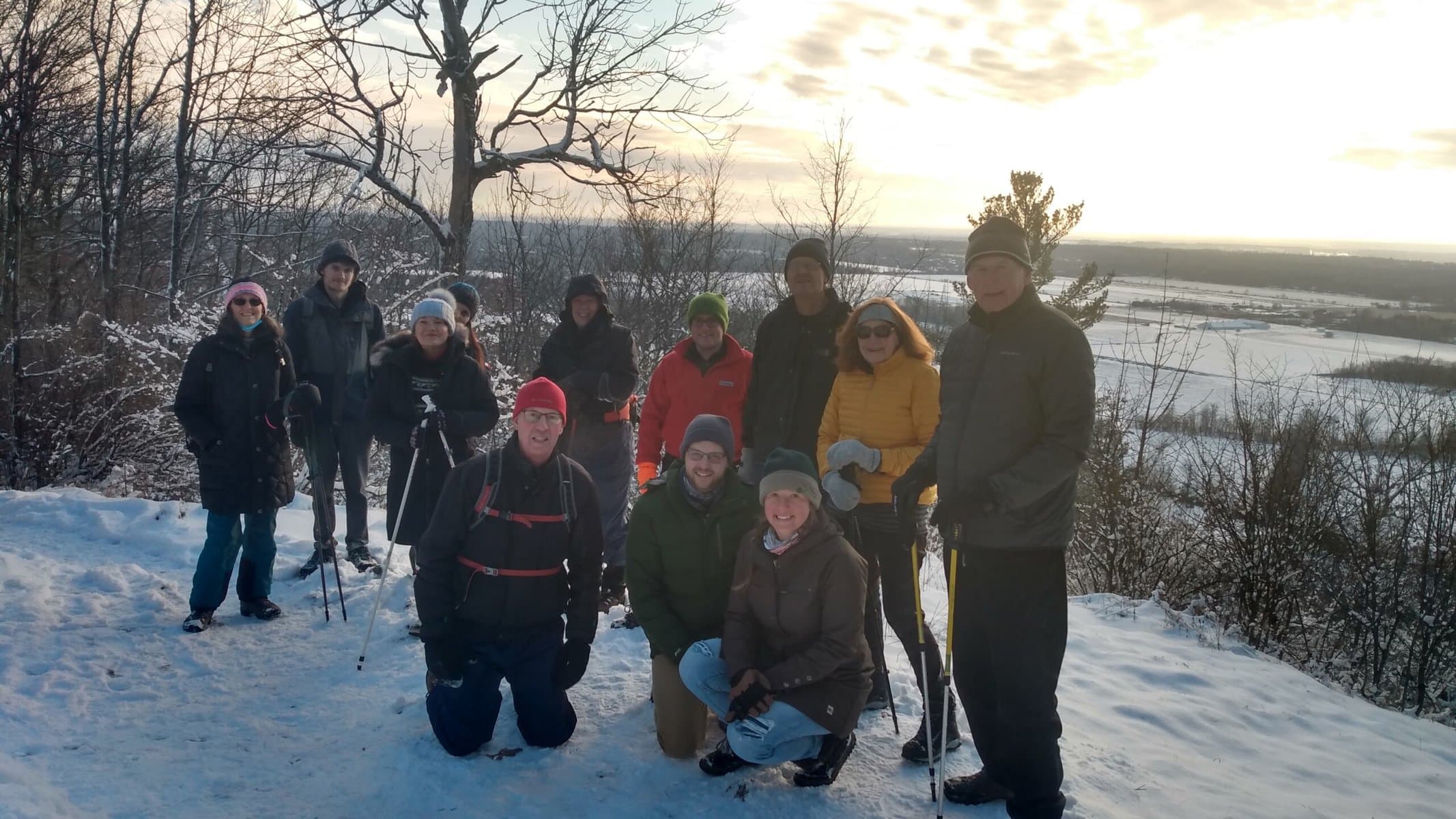 Group of people on a winter hike in Gatineau park.