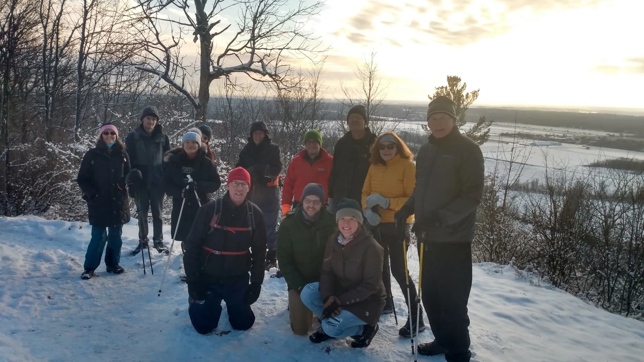 Group of people on a winter hike in Gatineau park.