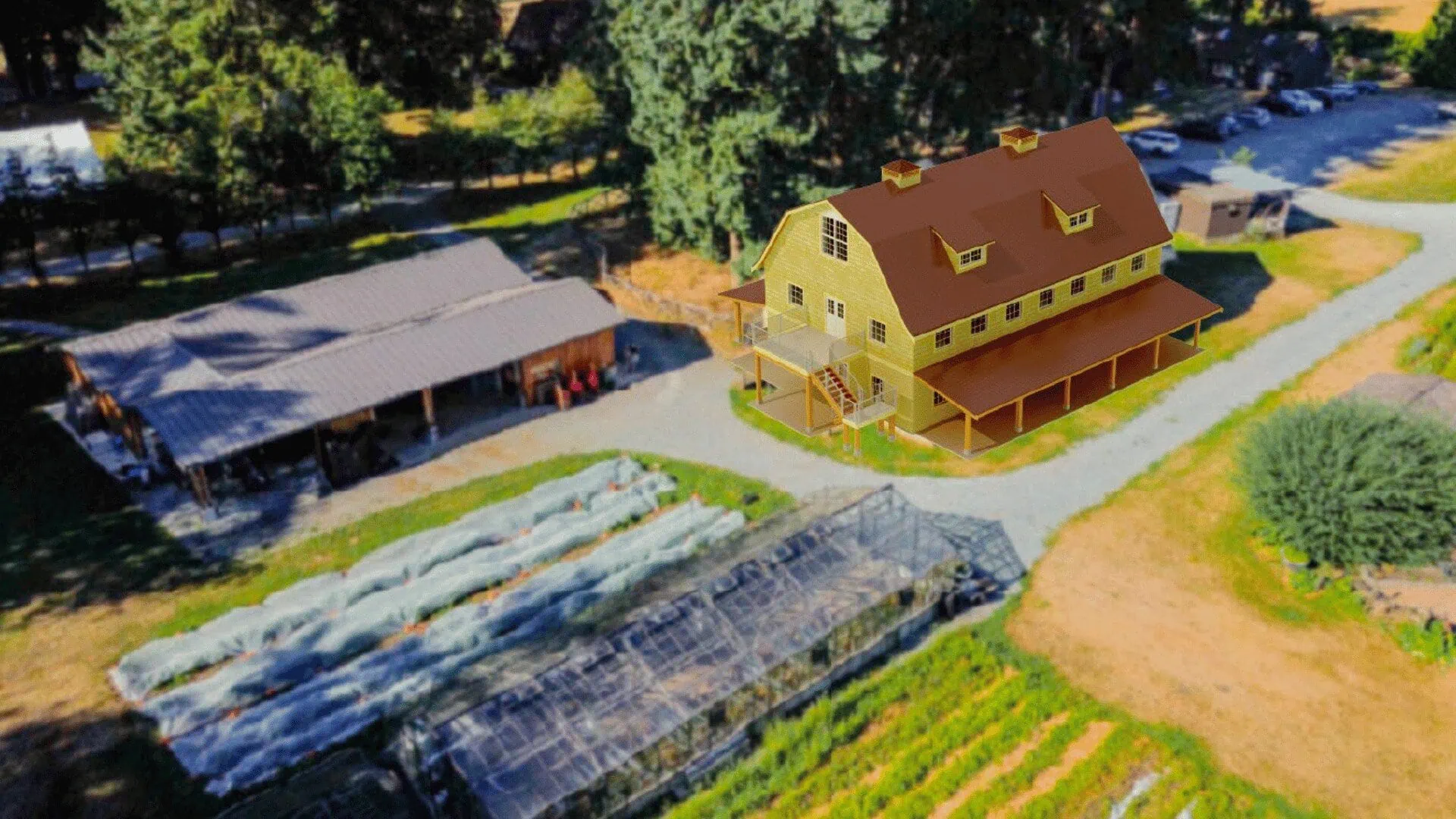 aerial view of the barn mockup